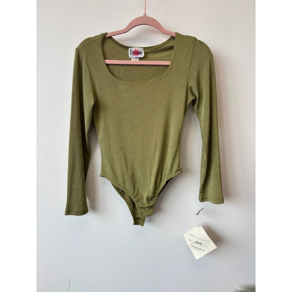 Vintage 90s Dynamite Brand Moss Green Longsleeve Bodysuit Medium NOS NWT